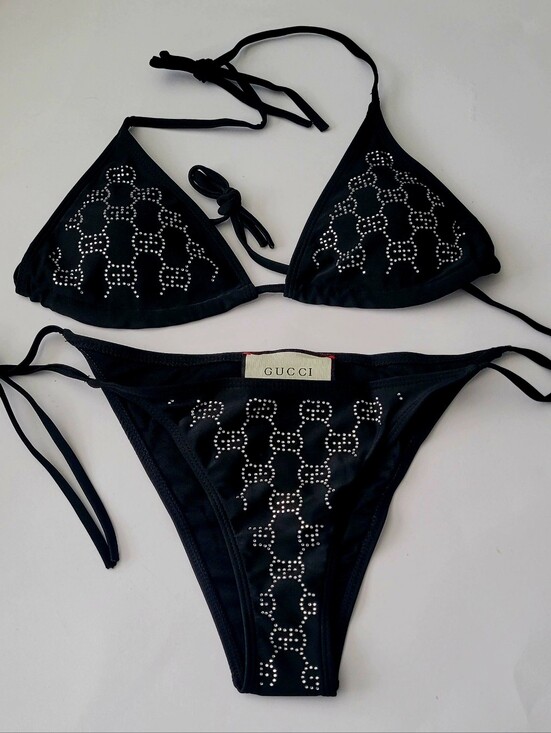 Gucci Other - 🇮🇹 Gucci Black Crystal-🖤Studded Triangle String Bikini🩱